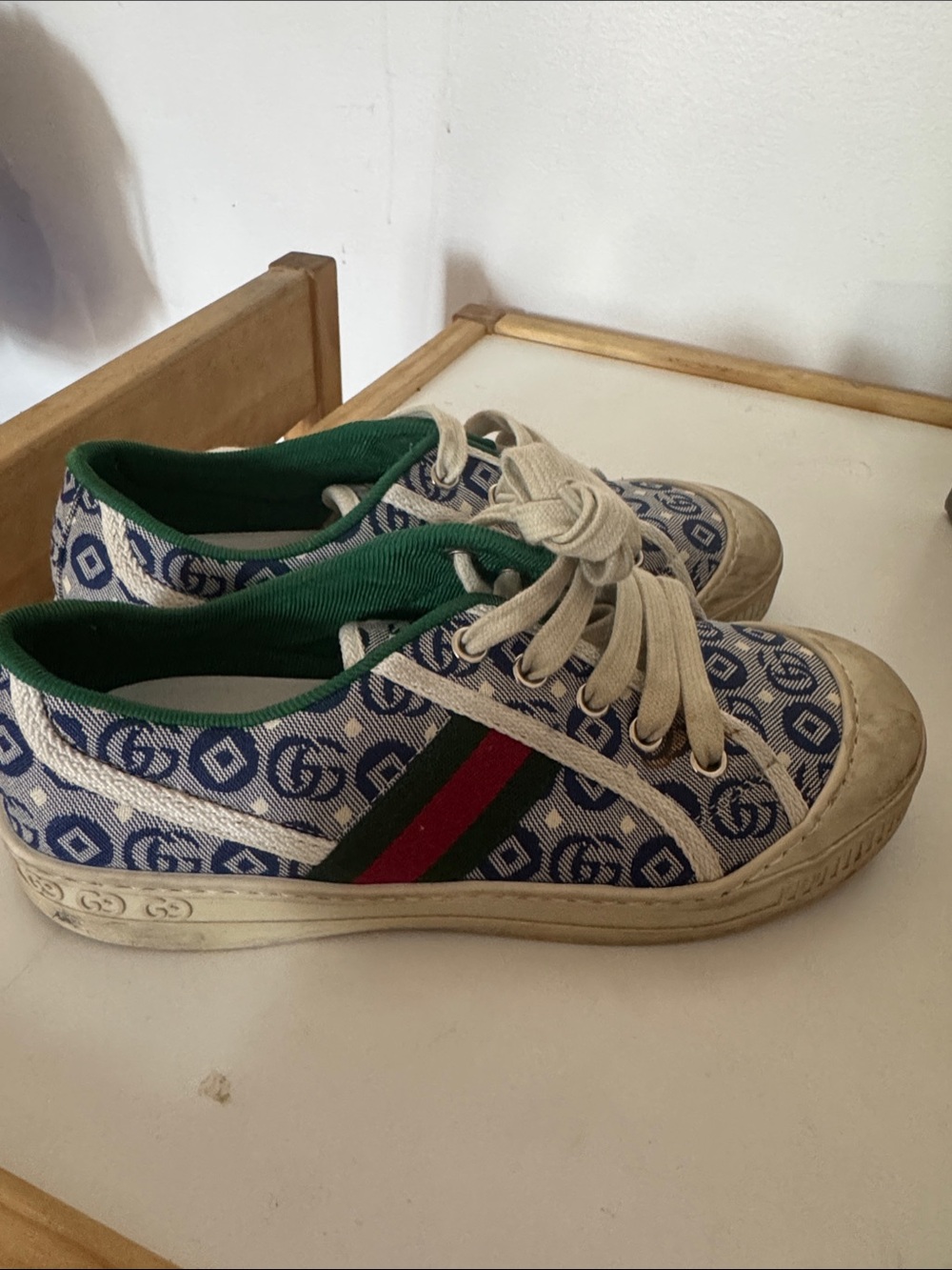 Gucci Kids Blue GG Canvas Sneakers with Green & Red Stripe